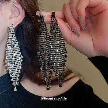 Серебряные серьги-кисточки с бриллиантами в виде игл: Шикарный, индивидуальный дизайн для женщин — элегантный, модный и роскошный. Silver Needle чёрный