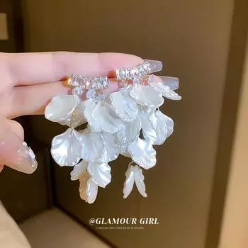 Серебряные серьги-кисточки с иглами и цирконами: Элегантная французская ретро-роскошь для женщин 7# белый