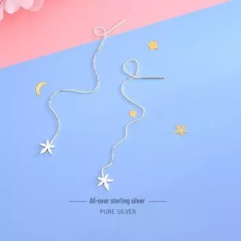 Серебряные серьги-кисточки в виде кленовых листьев в корейском стиле — свежий литературный дизайн для женщин ES1190 серебряный