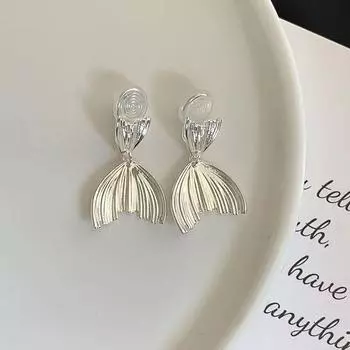 Серебряные серьги-клипсы премиум-класса с рыбьим хвостом, элегантные серьги