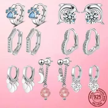 Серебряные серьги-кольца из серебра 925 пробы, серьги-кольца с геометрическим рисунком дельфина для женщин, модные серьги, изготовление ювелирных изделий