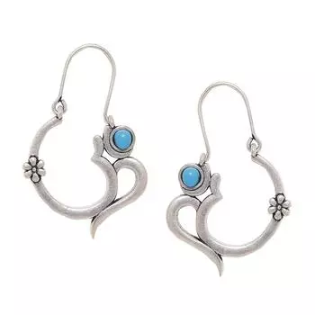 Серебряные серьги-кольца Moksha OM Design с бирюзово-голубым камнем для женщин и девочек