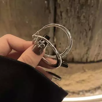 Серебряные серьги-кольца S925 для женщин - ретро-классика в стиле Гонконга E4412 серебряный