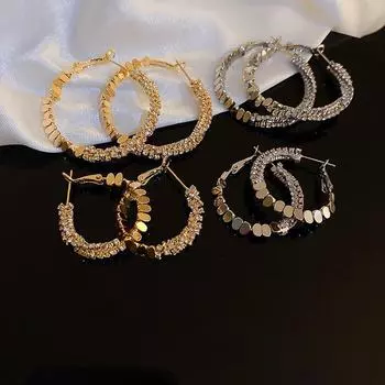 Серебряные серьги-кольца с цирконием: Европейский и американский дизайн, мода высокого класса, роскошь и элегантность Small золотой