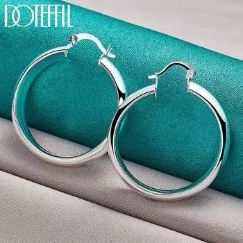 Серебряные серьги-кольца с подвесками 35 мм