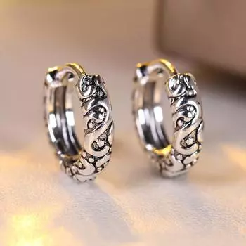 Серебряные серьги-кольца в стиле панк для женщин, винтажные гравированные серьги унисекс, маленькие серьги, аксессуары для ушей, рок-ювелирные украшения для выпускного вечера, подарки серебряный