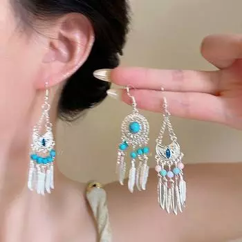 Серебряные серьги Мяо в этническом стиле, ретро-экзотический дизайн, длинные серьги с бахромой, китайский стиль, новые китайские серьги для женщин
