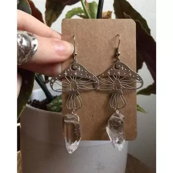 Серебряные серьги-подвески с грибами и звездами и луной