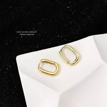 Серебряные серьги-пусеты для ухода за проколотыми ушами, женский простой браслет, серьги, не нужно снимать перед сном, квадратные персонализированные клипсы для ушей, маленькие серьги-кольца Square ear buckle [gold color pair]]