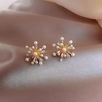 Серебряные серьги-пусеты «Салют из одуванчиков» для женщин, новинка 2025 года, уникальная доступная роскошь, изысканные серьги, подходящие для лета Pearl Golden Fireworks