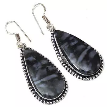 Серебряные серьги ручной работы из драгоценного камня Ларвикит Джаспер 1,5 дюйма