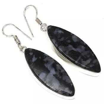 Серебряные серьги ручной работы из драгоценного камня Ларвикит Джаспер 1,5 дюйма