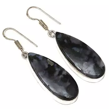 Серебряные серьги ручной работы из драгоценного камня Ларвикит Джаспер 1,5 дюйма
