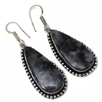 Серебряные серьги ручной работы из драгоценного камня Ларвикит Джаспер 1,5 дюйма