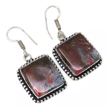 Серебряные серьги ручной работы с агатовым камнем 1,5 дюйма