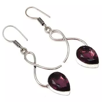 Серебряные серьги ручной работы с аметистовым кварцевым драгоценным камнем 1,5 дюйма
