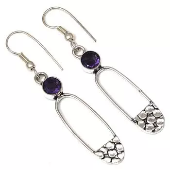 Серебряные серьги ручной работы с аметистовым кварцевым драгоценным камнем 1,5 дюйма
