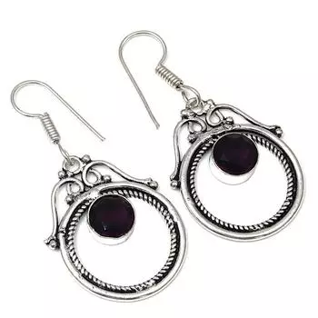 Серебряные серьги ручной работы с аметистовым кварцевым драгоценным камнем 1,5 дюйма