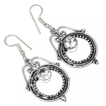 Серебряные серьги ручной работы с белым топазом 1,5