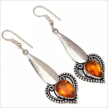 Серебряные серьги ручной работы с цитрином и кварцем 1,5 дюйма