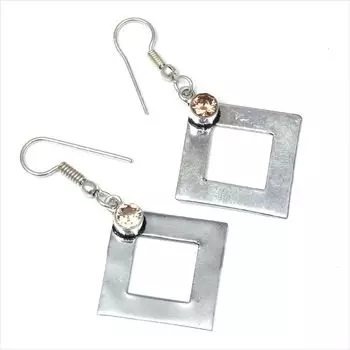 Серебряные серьги ручной работы с цитрином и кварцем 1,5 дюйма