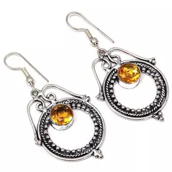 Серебряные серьги ручной работы с цитрином и кварцем 1,5 дюйма