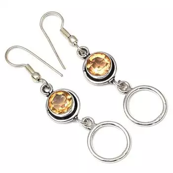 Серебряные серьги ручной работы с цитрином и кварцем 1,5 дюйма