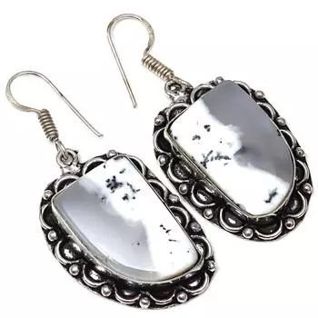 Серебряные серьги ручной работы с драгоценным камнем дендритовый опал 1,5 дюйма