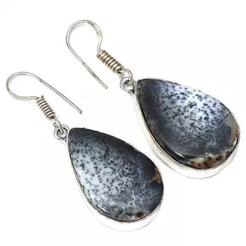 Серебряные серьги ручной работы с драгоценным камнем дендритовый опал 1,5 дюйма