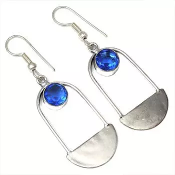 Серебряные серьги ручной работы с драгоценным камнем из кварца танзанита 1,5 дюйма