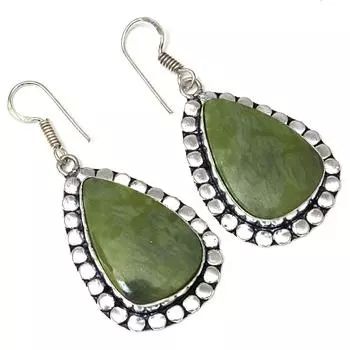 Серебряные серьги ручной работы с драгоценным камнем вассолит 1,5 дюйма