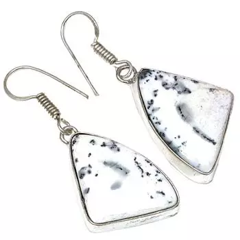 Серебряные серьги ручной работы с драгоценным камнем дендритовый опал 1,5 дюйма