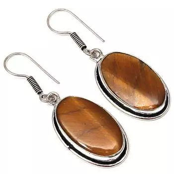 Серебряные серьги ручной работы с драгоценным камнем тигровый глаз 1,5 дюйма