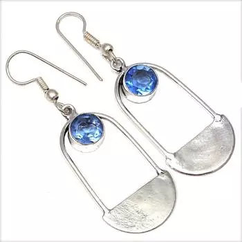 Серебряные серьги ручной работы с драгоценным камнем из кварца танзанита 1,5 дюйма