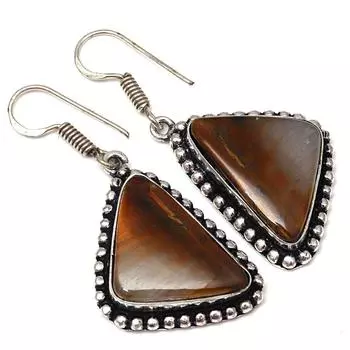 Серебряные серьги ручной работы с драгоценным камнем тигровый глаз 1,5 дюйма