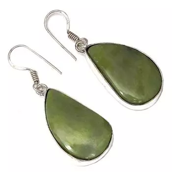 Серебряные серьги ручной работы с драгоценным камнем вассолит 1,5 дюйма