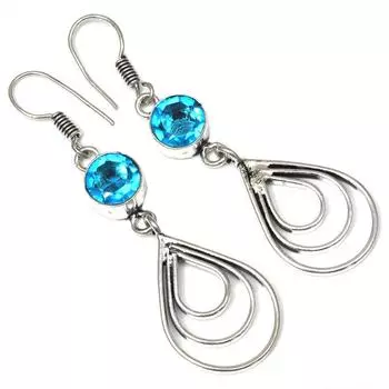 Серебряные серьги ручной работы с драгоценными камнями из швейцарского синего кварца 1,5 дюйма