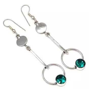 Серебряные серьги ручной работы с драгоценными камнями из хромдиопсида 1,5 дюйма