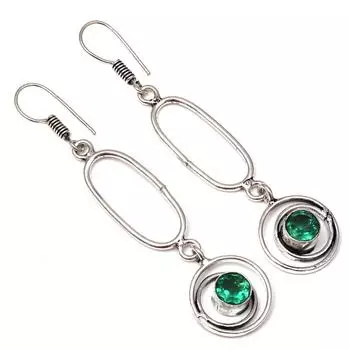 Серебряные серьги ручной работы с драгоценными камнями из хромдиопсида 1,5 дюйма