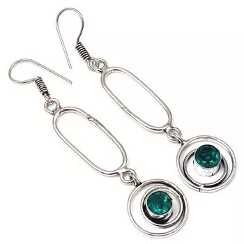 Серебряные серьги ручной работы с драгоценными камнями из хромдиопсида 1,5 дюйма
