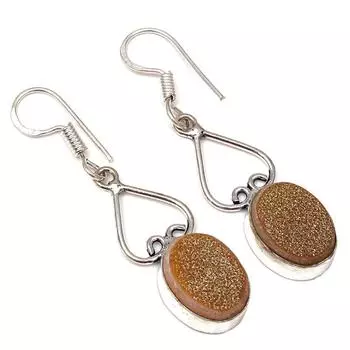 Серебряные серьги ручной работы с драгоценными камнями Yello Sunshine Drusy 1,5 дюйма