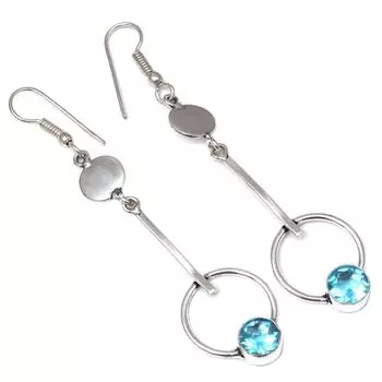 Серебряные серьги ручной работы с драгоценными камнями из швейцарского синего кварца 1,5 дюйма