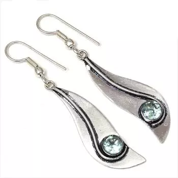 Серебряные серьги ручной работы с драгоценными камнями из швейцарского синего кварца 1,5 дюйма