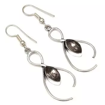 Серебряные серьги ручной работы с дымчатым кварцем и драгоценными камнями 1,5 дюйма