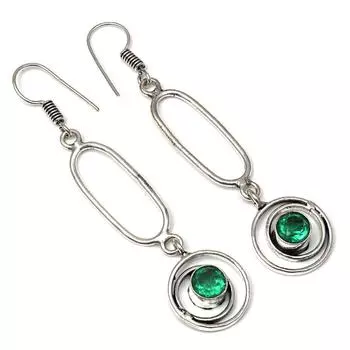 Серебряные серьги ручной работы с изумрудным кварцевым драгоценным камнем 1,75