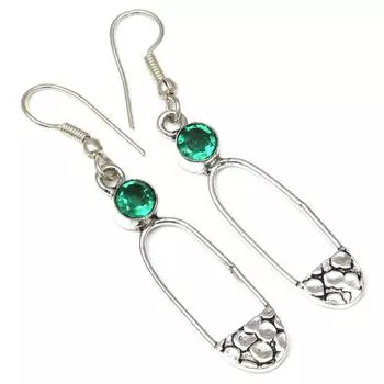 Серебряные серьги ручной работы с изумрудным кварцевым драгоценным камнем 1,5 дюйма