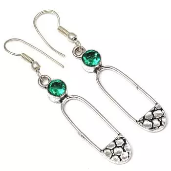 Серебряные серьги ручной работы с изумрудным кварцевым драгоценным камнем 1,5 дюйма