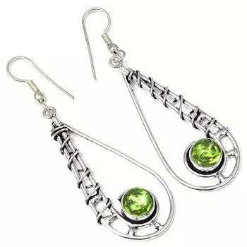 Серебряные серьги ручной работы с кварцевым драгоценным камнем перидот 1,5