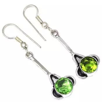 Серебряные серьги ручной работы с кварцевым драгоценным камнем перидот 1,5