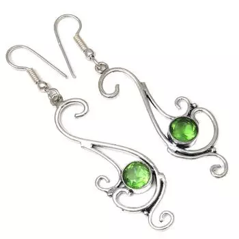 Серебряные серьги ручной работы с кварцевым драгоценным камнем перидот 1,5